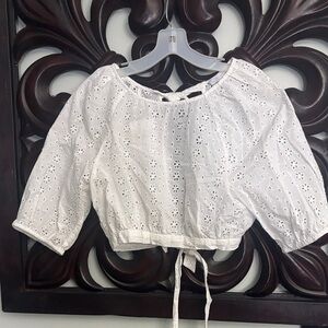 OAK + FORT White Eyelet Crop Top with Ties BNWT